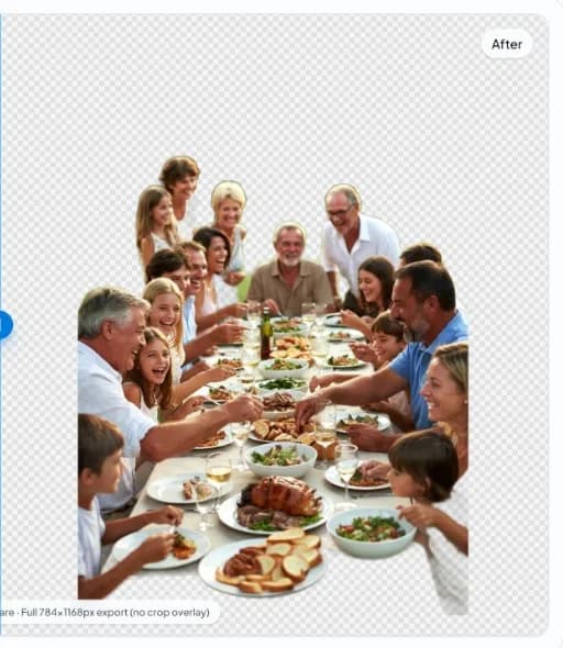 nobg.eu app: after—same scene with background removed, checkerboard transparency